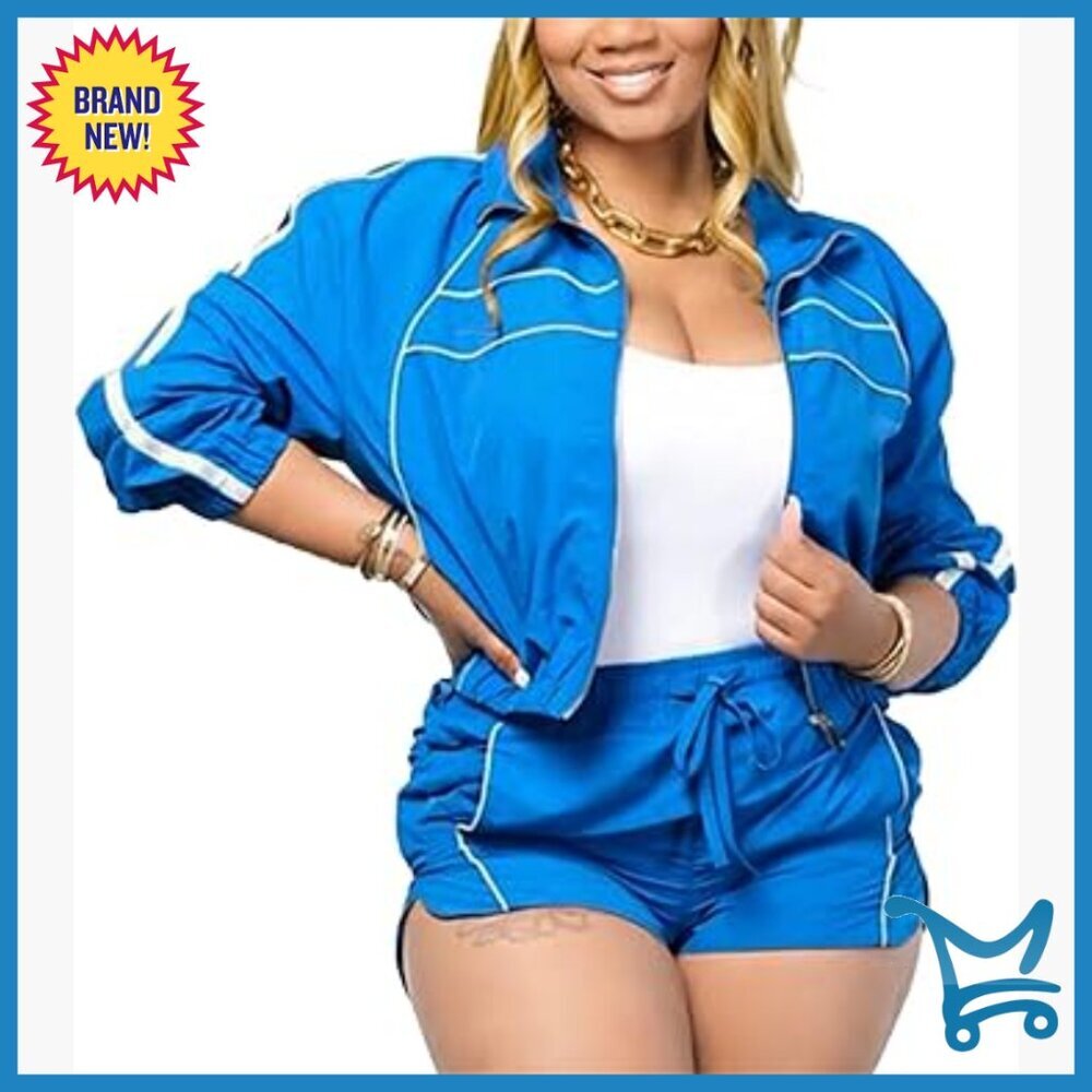 Women's 2 Piece Workout Set Polyester Cropped Jacket Jogger Shorts